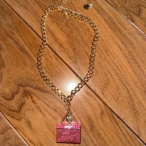 Betsey Johnson Going All Out Purse Gold Chain Necklace with Pink Pendant